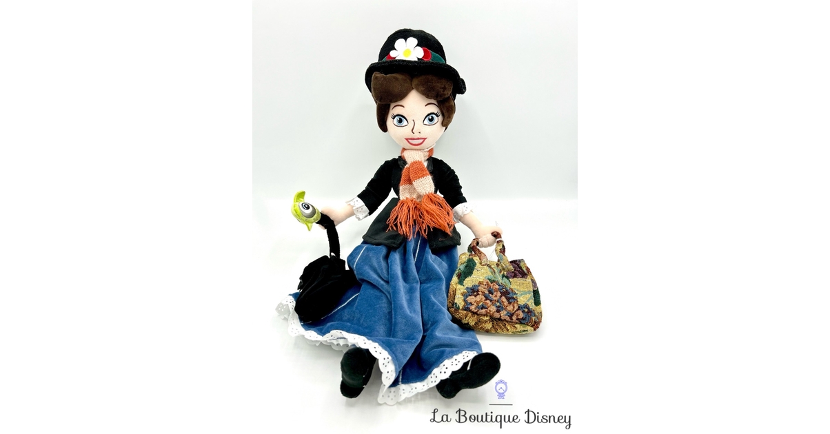 Poupee chiffon Mary Poppins Disney Store peluche ecusson nurse parapluie 52 cm